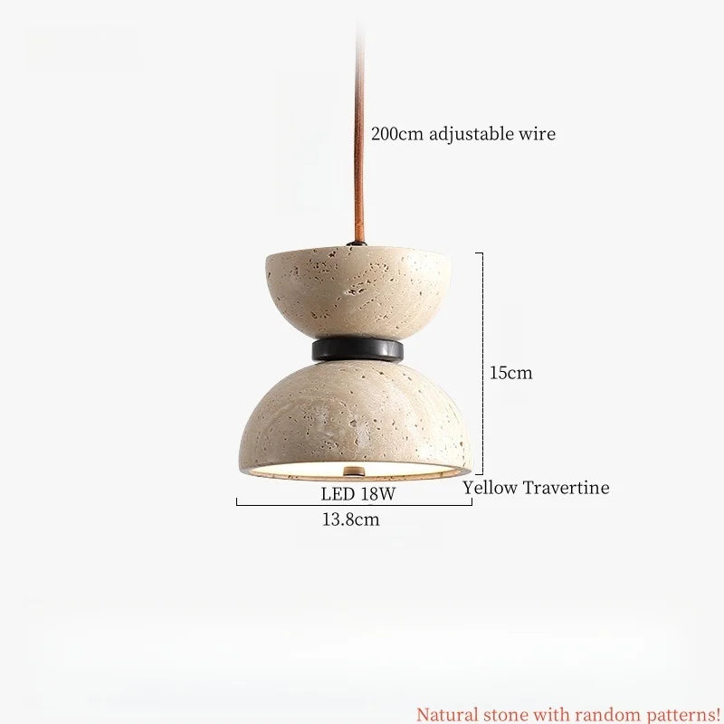 Afralia™ Japanese Stone LED Pendant Lamps Yellow Travertine Wabi Sabi Hanging Light