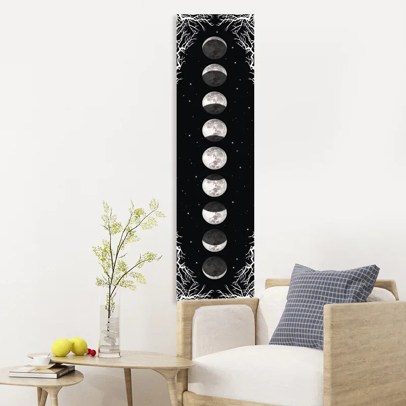 Afralia™ Moon Phase Tapestry: Black & White Sky Wall Hanging & Bohemian Home Decor