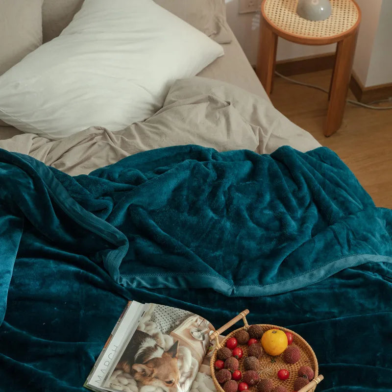Afralia™ Nordic Solid Flannel Blanket - Warm Queen King Size Bedspread for All Seasons