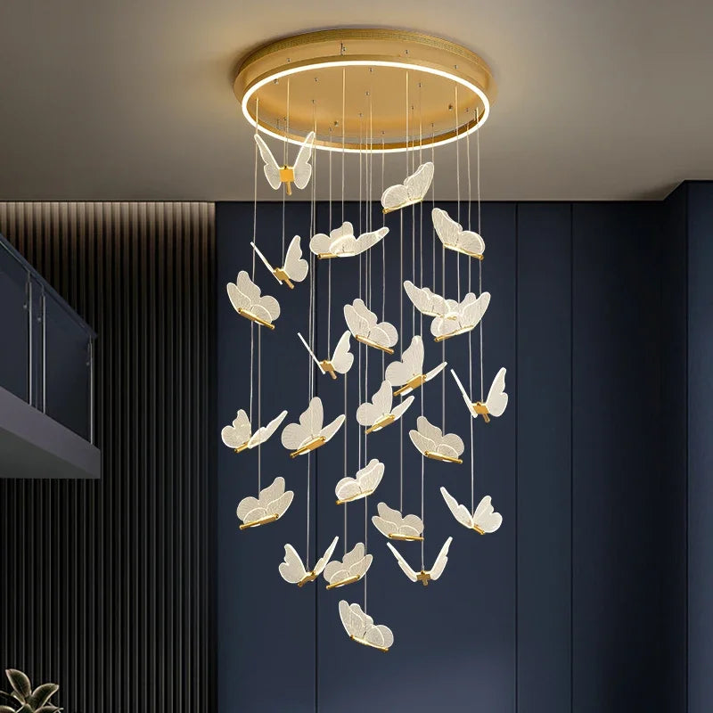 Afralia™ Butterfly LED Chandelier for Villa Duplex Living Room Decoration