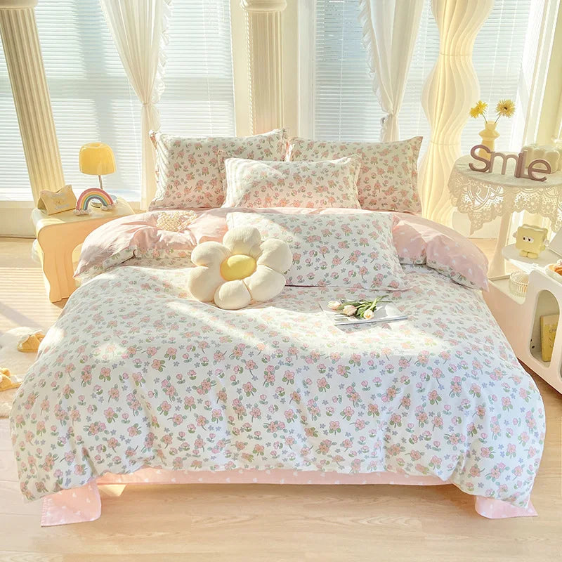 Afralia™ Romantic Flower Print Cotton Bedding Set with Ultra Soft Duvet Cover & Bed Linens