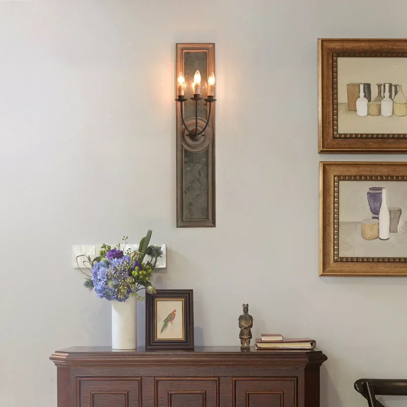 Afralia™ Wooden Mirror Frame Wall Lamp: Vintage French Style Candle Lamp for Living Room & Bedroom