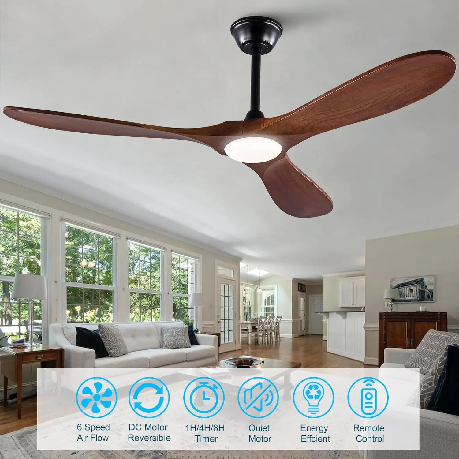Afralia™ Wooden Ceiling Fan with LED Light and Control - Ideal for Bedroom, Living Room, Office