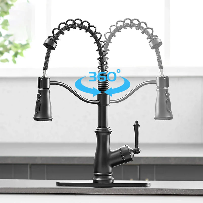 Afralia™ Black Spring Spout Kitchen Faucet Single Lever Pull Out Mixer Tap