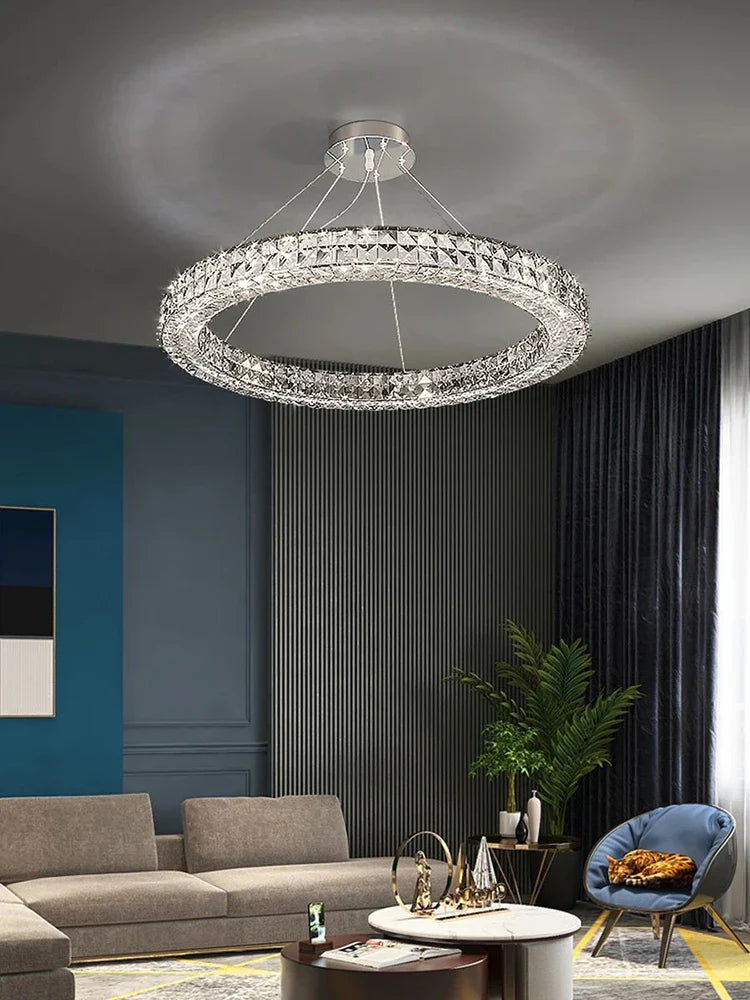 Afralia™ Luxury K9 Crystal Glass LED Chandelier for Living Room & Stairway Decor