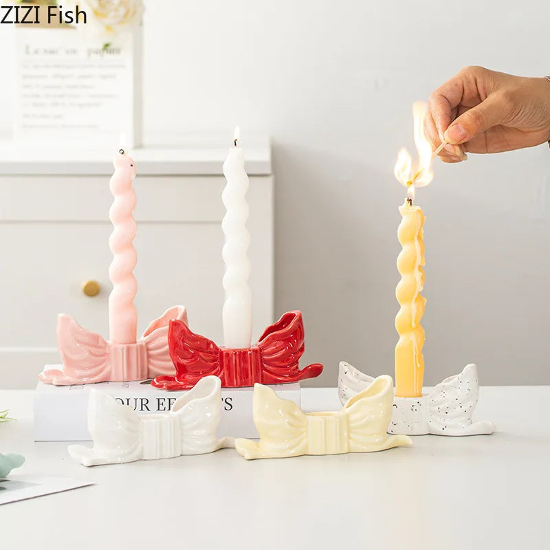 Bowknot Ceramic Candle Holder by Afralia™: Charming Desk Decoration and Aroma Diffuser