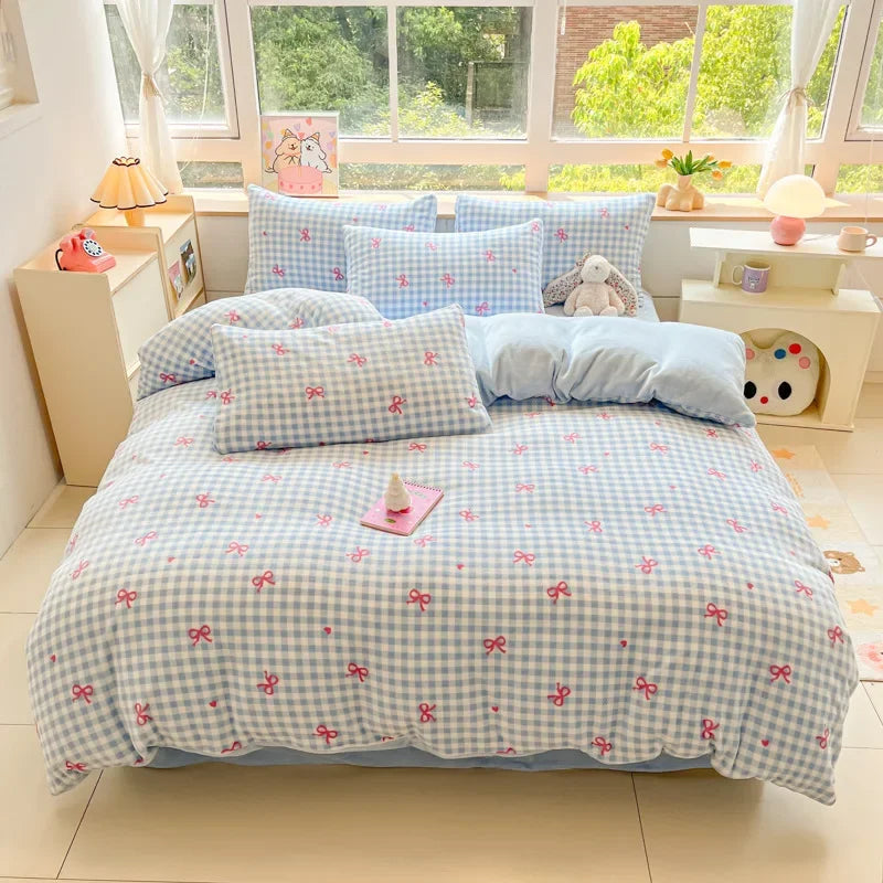 Afralia™ Cartoon Print Milk Velvet Bedding Set: Cozy, Skin-Friendly Winter Bedclothes