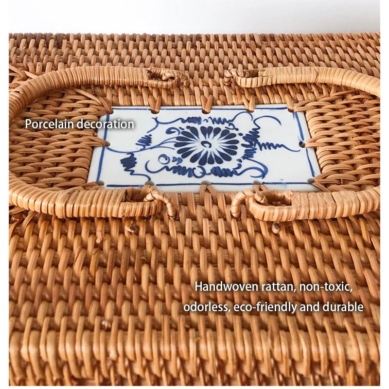 Afralia™ Handwoven Rattan Storage Box Tea Food Container with Handle