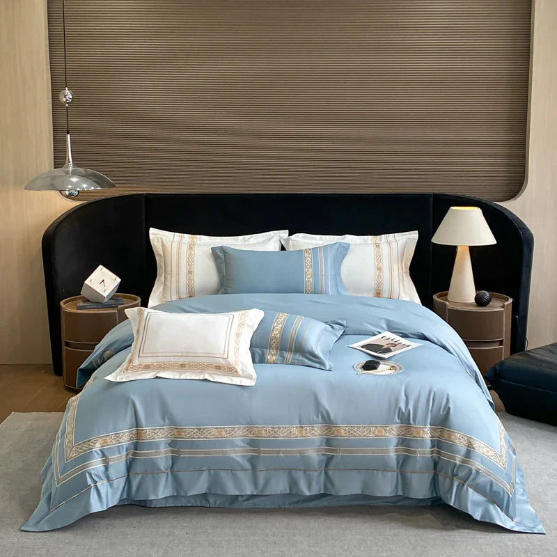 Afralia™ Luxury Gold Embroidery Hotel Style Bedding Set