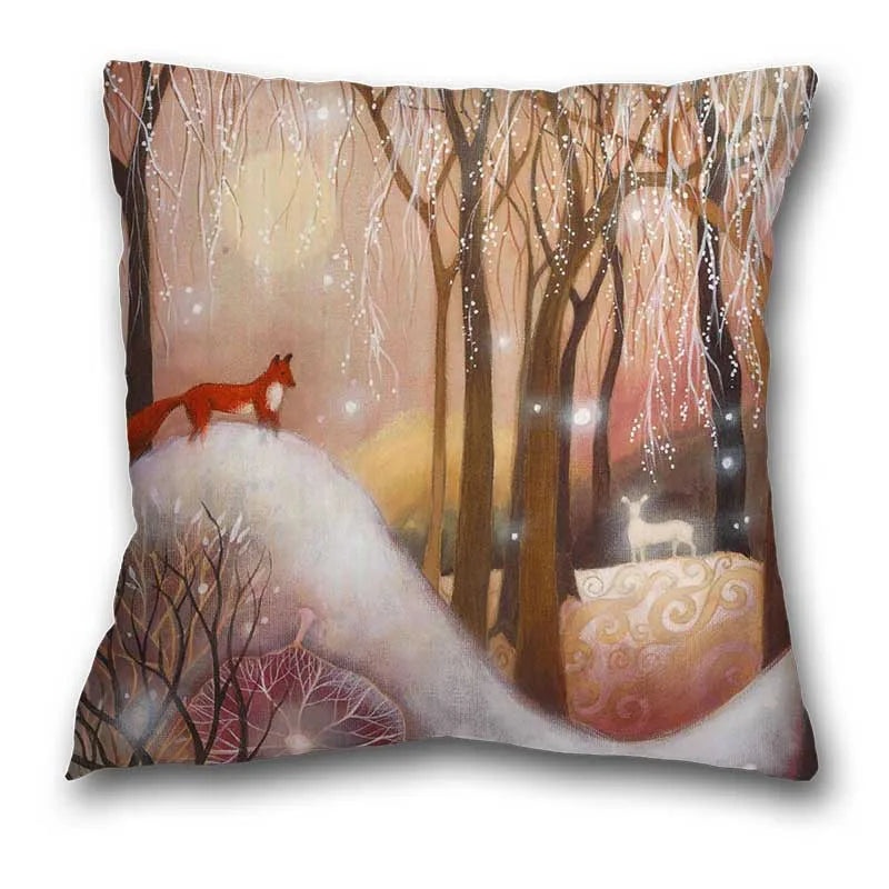 Afralia™ Snow Forest Deer Xmas Pillow Case | Home Sofa Decor Short Plush Cover
