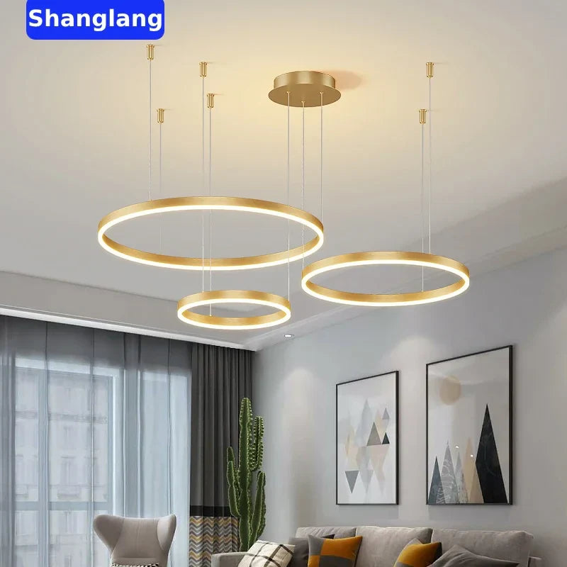 Afralia™ Brushed Rings LED Chandelier: Modern Home Lighting for Living Room & Bedroom