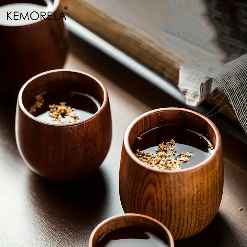 Afralia™ Set of 2 Japanese Tea Cups | Exquisite Wooden Drinkware for Every Season