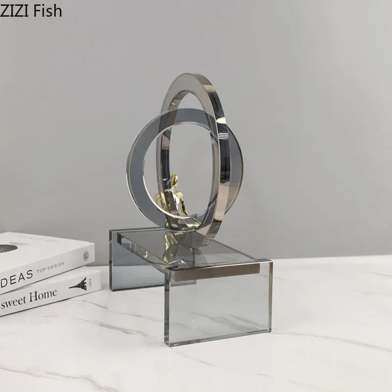 Afralia™ Crystal Geometric Ring Chair Base Decor - Golden Figurine Statue for Room Aesthetic