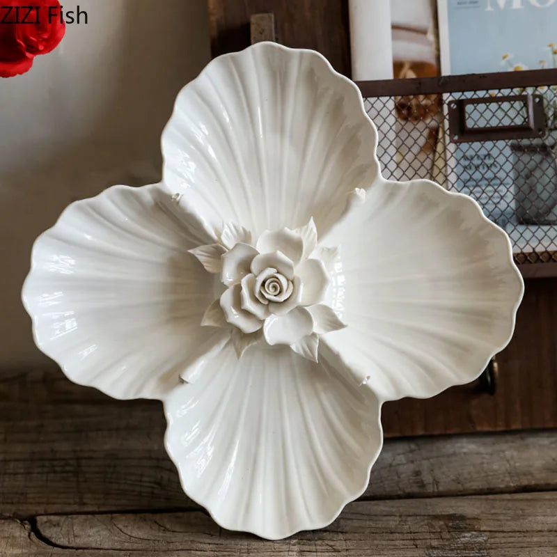 Afralia™ Ceramic Flower Plate for Breakfast Fruit Salad Dinner - Elegant Western Kitchen Dining Plate