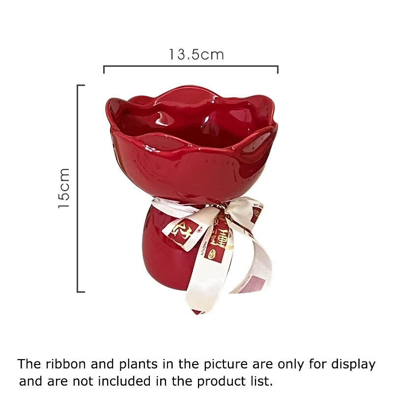 Afralia™ Rose Ceramic Vase Desk Decoration for Aesthetic Room Decor