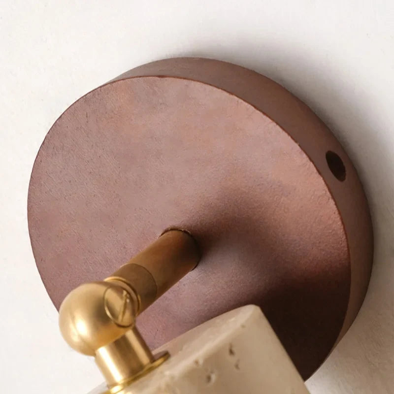 Afralia™ Copper LED Wall Light Study Hallway Bar Modern Yellow Travertine Stone Bedside Lamp