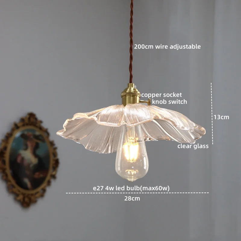 Afralia™ Copper Glass Chandelier LED Pendant Lights for Dining Room Bedroom Bar