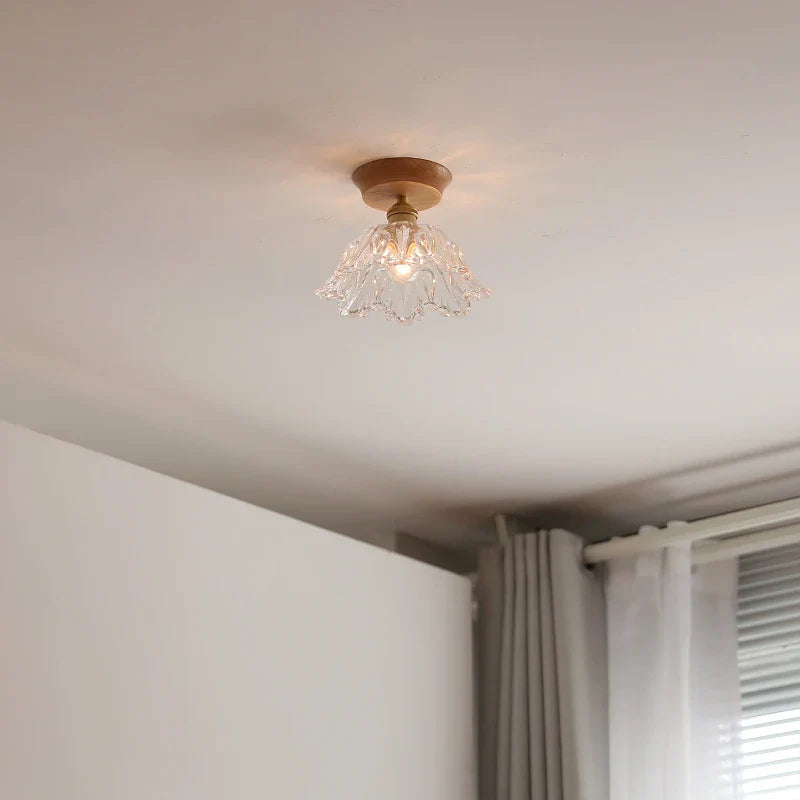 Afralia™ Wood Glass LED Ceiling Lamp Modern Plafondlamp for Home Restaurant Living Room