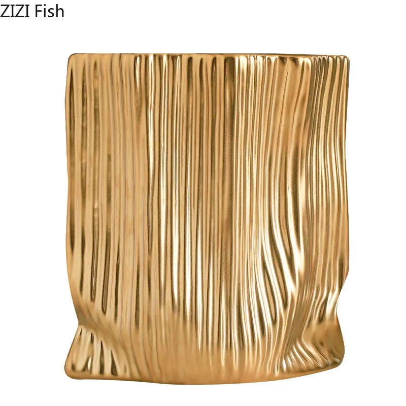 Afralia™ Ceramic Bag Vase with Artificial Flowers for Modern Home Decor