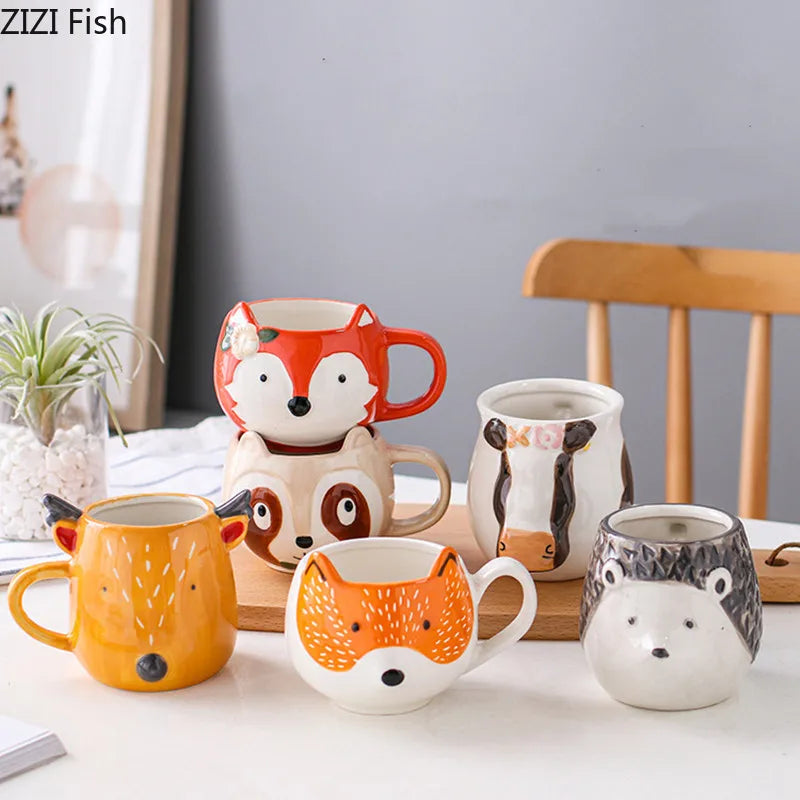 Cute Animal Head Ceramic Mug Set by Afralia™ for Kids & Christmas Gifts