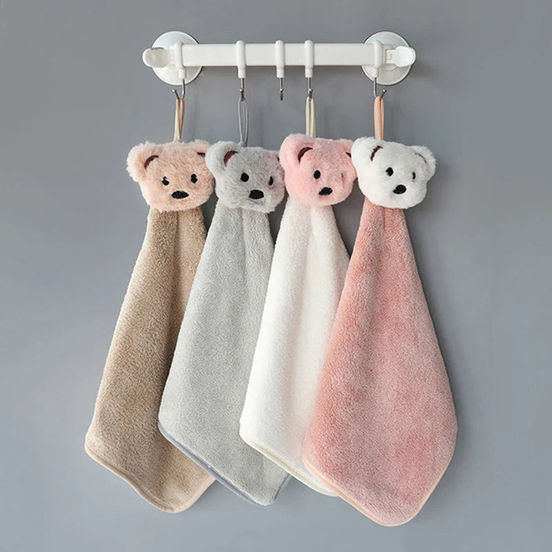 Afralia™ Cartoon Bear Coral Velvet Hand Towel - Soft Microfiber for Kitchen & Bathroom