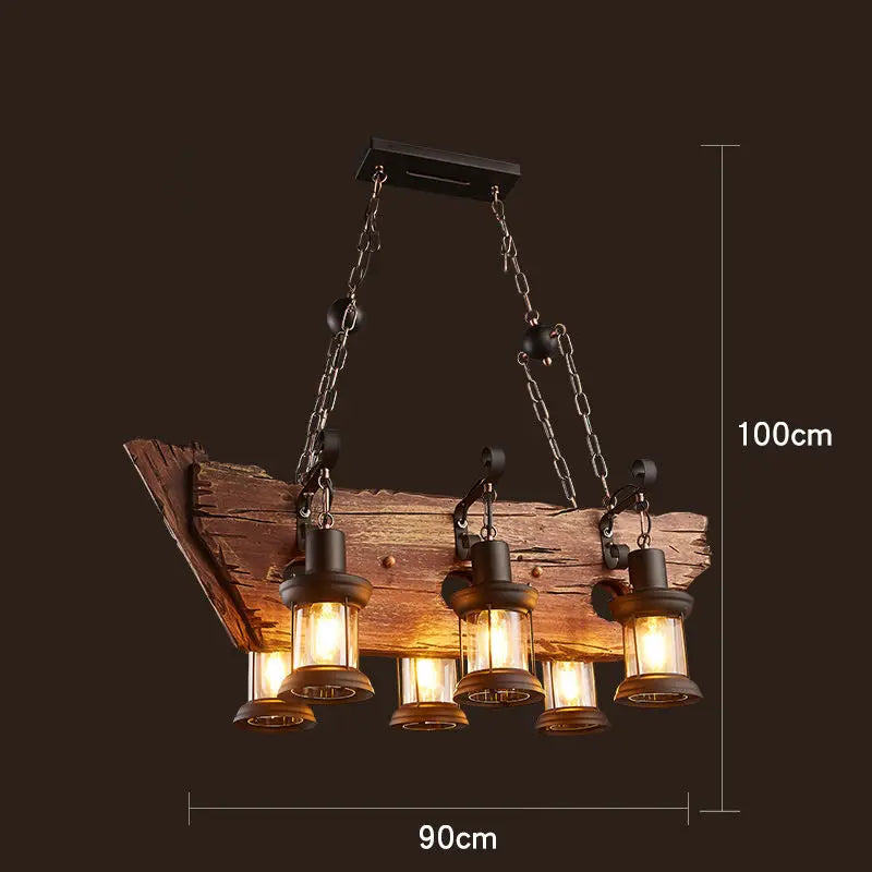 Afralia™ Vintage Wood E27 LED Ceiling Chandelier Luminaires