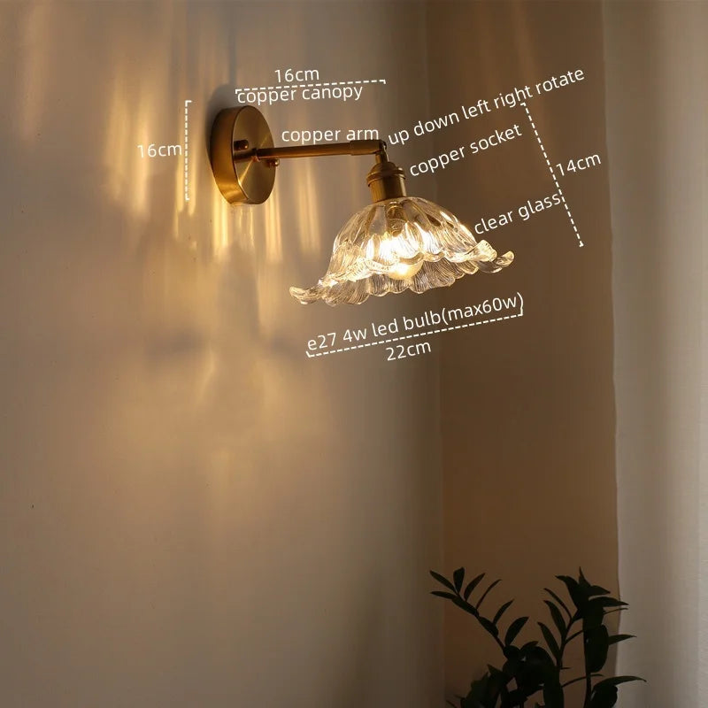 Afralia™ Glass Sconce LED Wall Lamp, Copper Nordic Bedroom Light Fixtures