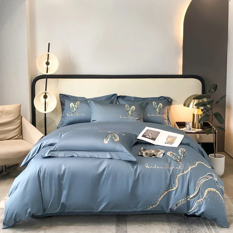 Afralia™ Cotton Embroidery Bed Linens Set: Full-Queen-King Size, Sheet, Duvet Cover, Pillowcase