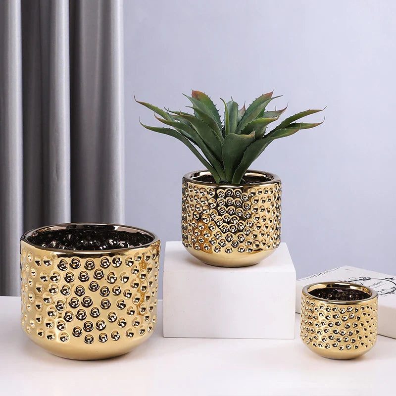 Afralia™ Gold Ceramic Flower Pot Succulent Vase Terrarium Plant Pots for Home Balcony Decor