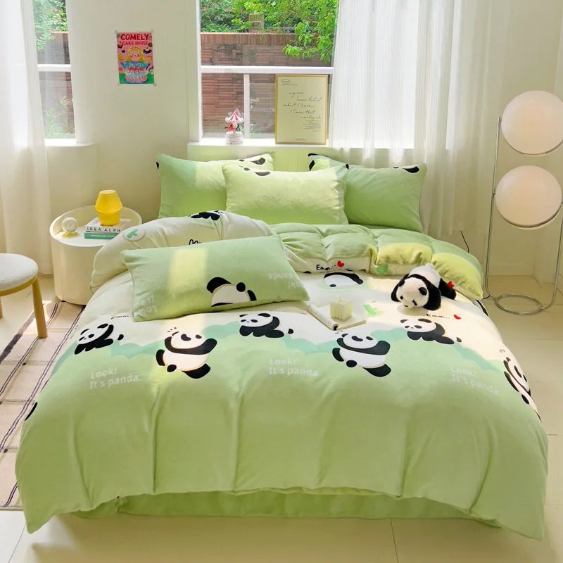 Afralia™ Snowflake Velvet Cute Cartoon Flower Bedding Set for Single Queen