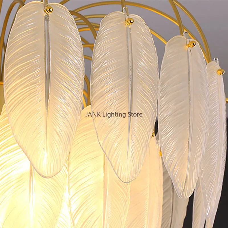 Afralia™ Modern French Feather Glass Chandelier, LED Pendant Light for Living Room, Bedroom, Restaurant