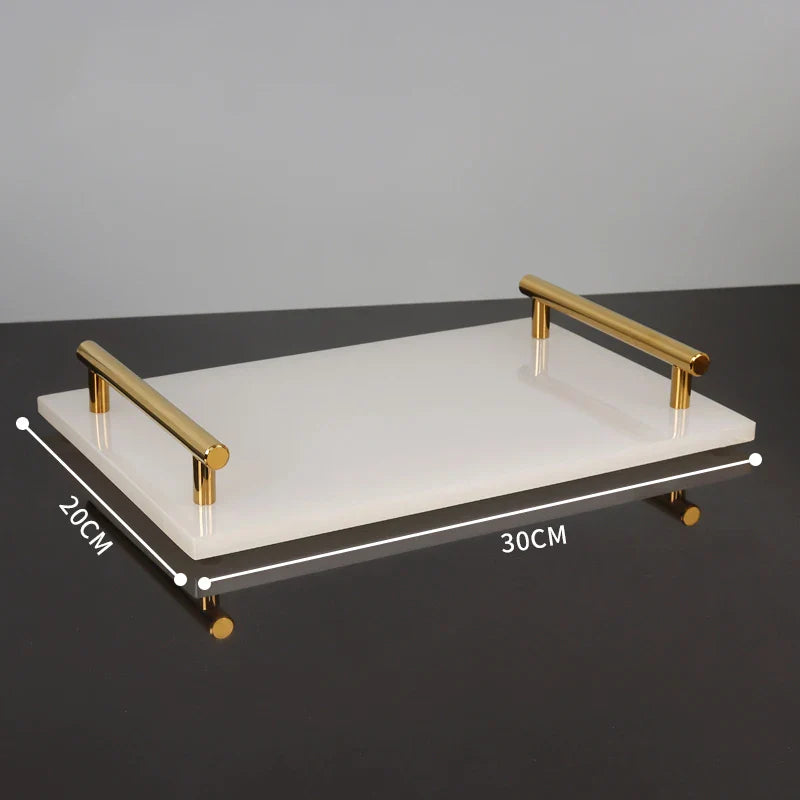 Afralia™ White Onyx Marble Bathroom Set Gold Luxury Soap Dispenser Toothbrush Holder