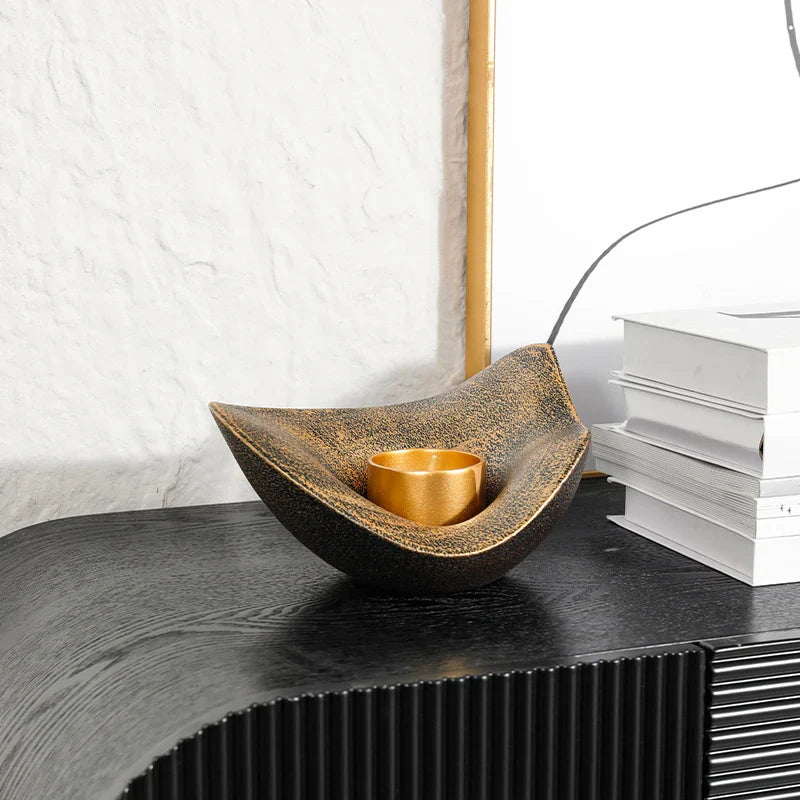 Afralia™ Gold Geometric Candlestick Bowl - Elegant Home Decor & Centerpiece