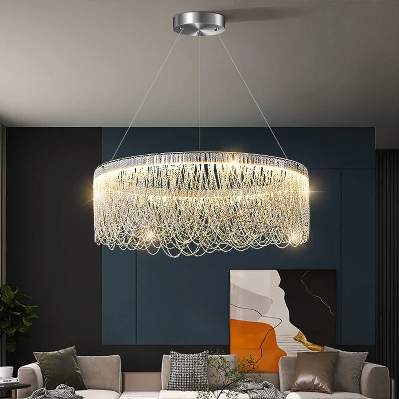 Afralia™ Modern Fringe Chandelier: Round Bedroom & Living Room Tassel Chain Light