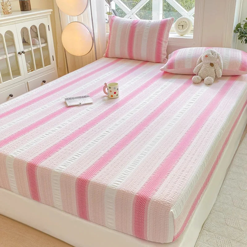 Afralia™ Cotton Jacquard Fitted Sheet Set with 2 Pillowcases, Dustproof & Anti-Slip