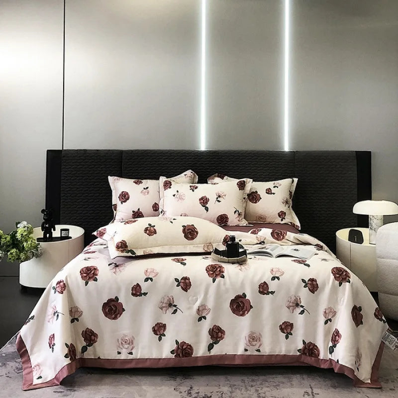 Afralia™ Tie-Dye Floral Satin Blanket Comforter: Super Soft Cooling Quilt for Bedding