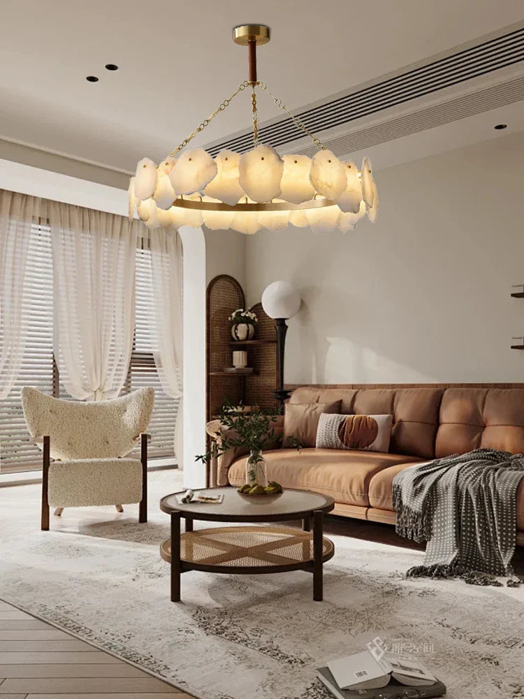 Afralia™ Brass Marble Ceiling Chandelier: Modern Living Room Dining Table Hanging Lamp