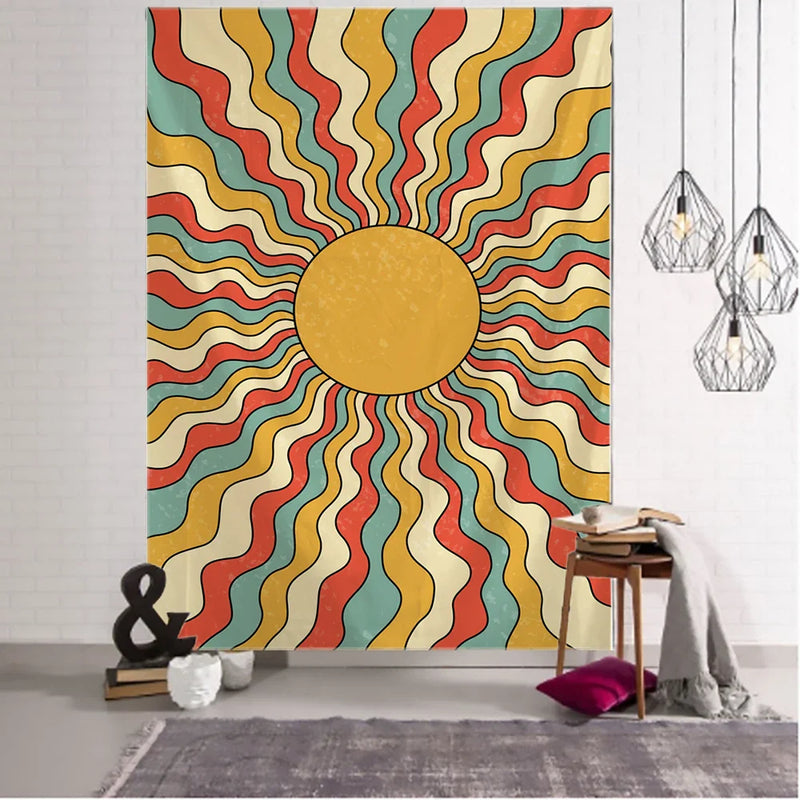 Colorful Sun Hippie Tapestry Wall Hanging by Afralia™ - Boho Chic Home Decor