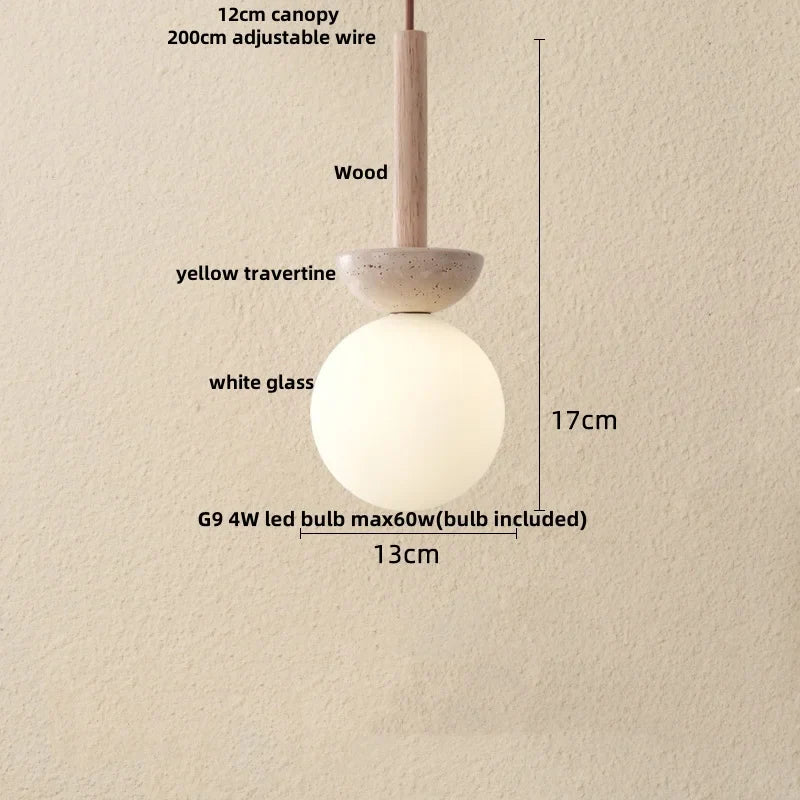 Nordic Yellow Travertine LED Pendant Light by Afralia™ - Modern Wood Home Decor