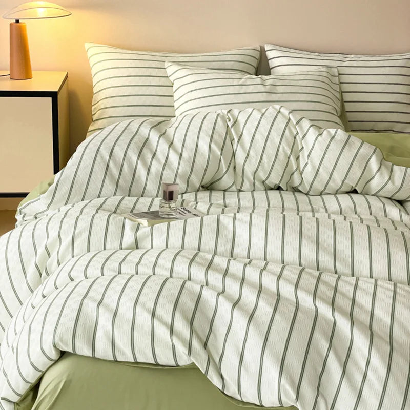 Afralia™ Striped Cotton Bedding Set: High-End Japanese Jacquard Quilt Cover Kit for Single Double