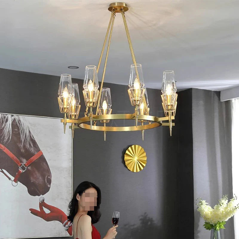 Afralia™ Copper & Glass Chandelier - Luxury Lighting Fixture for Living, Dining, Bedroom - Dimmable