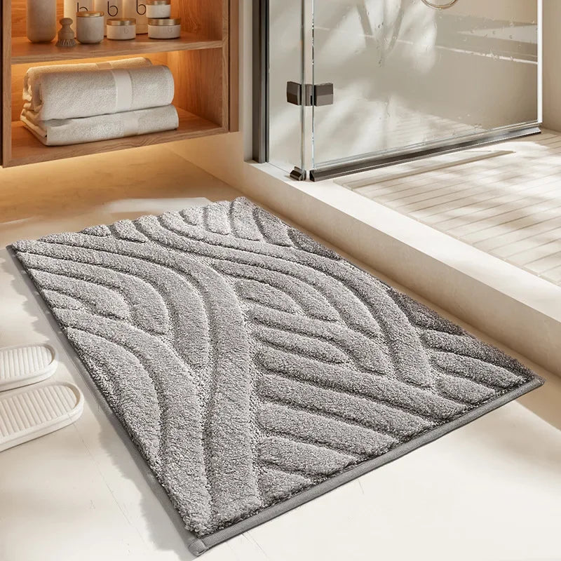 Afralia™ Striped Flocked Bath Mat: Absorbent, Anti-slip, Easy Clean, Thick Bathroom Rug