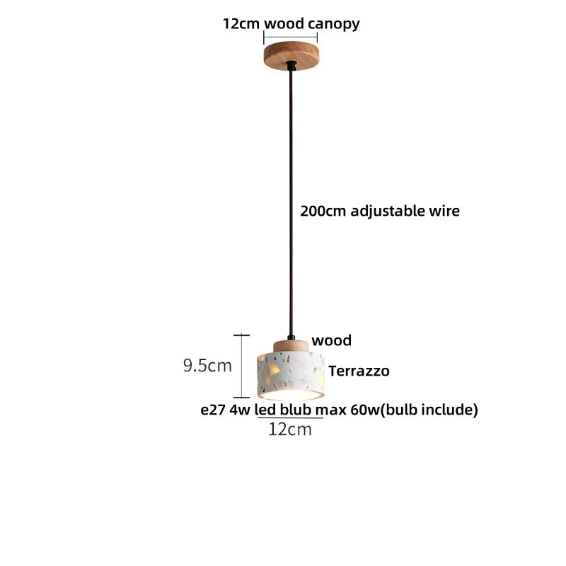 Afralia™ LED Terrazzo Pendant Lamp White Stone Wood Hanging Light
