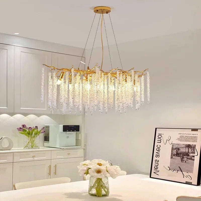 Afralia™ Crystal Tassel Chandelier Luxury Pendant for Home, Living Room, Dining Room, Hotel Hall