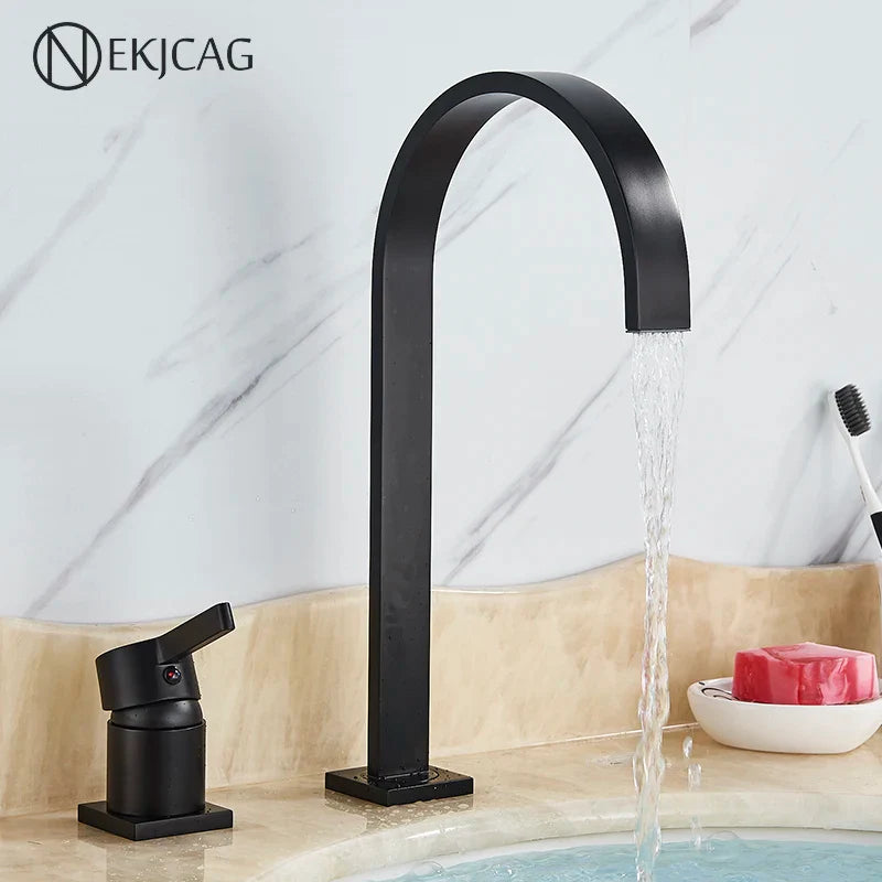 Afralia™ Matte Black Basin Faucet Double Hole Mixer Tap for Bathroom Sink