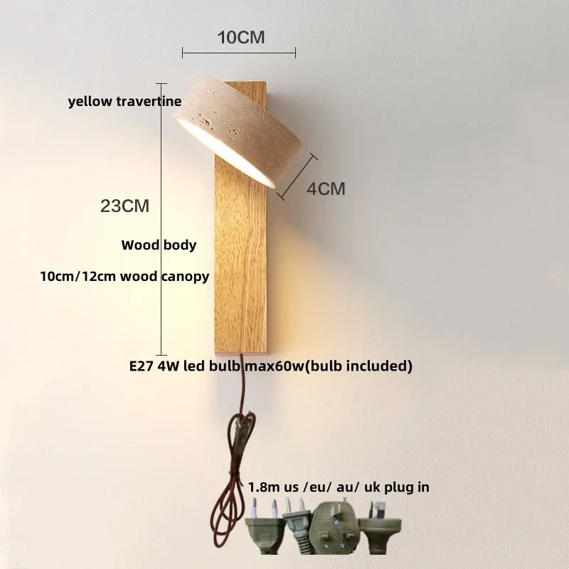 Afralia™ Nordic LED Wall Lamp 2 Glass Ball Yellow Travertine Stone Indoor Wall Light