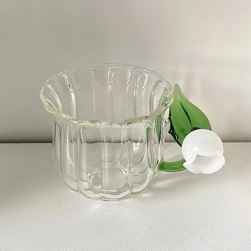 Afralia™ Lily of The Valley Glass Cup Set for Home and Office Use