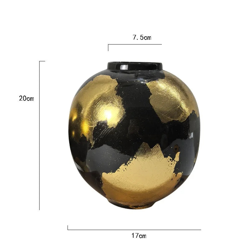 "Afralia™ Gold Foil Pattern Ceramic Vase - Handcrafted Flowerpot Terrarium Home Decor"