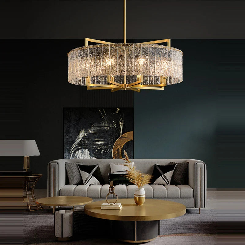 Afralia™ Dimmable LED Copper Glass Chandelier for Living Room