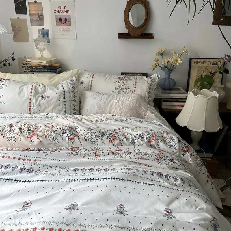 Afralia™ Cotton Floral Duvet Cover Set: Single-King Sizes, Solid Color, 100% Cotton